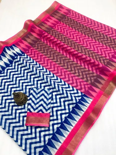 High-Quality Linen with a Luxurious Gold Jari Border for an Elegant Touch Saree